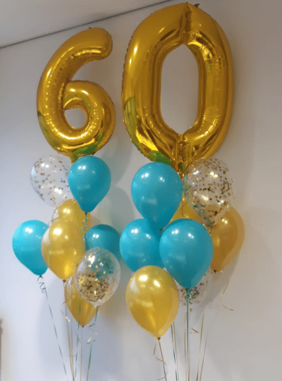 Heliumballonnen tros 60 jaar goud en blauw
